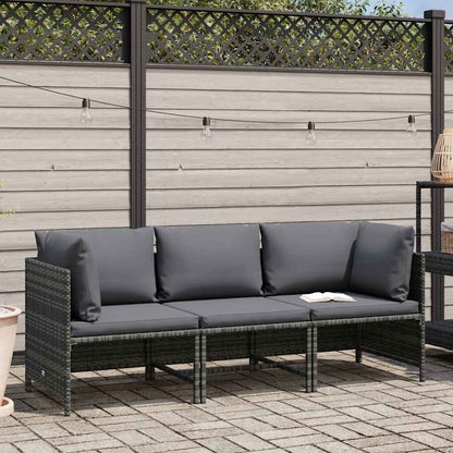 3-Sitzer-Gartensofa mit Kissen Grau Poly Rattan