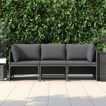 3-Sitzer-Gartensofa mit Kissen Grau Poly Rattan