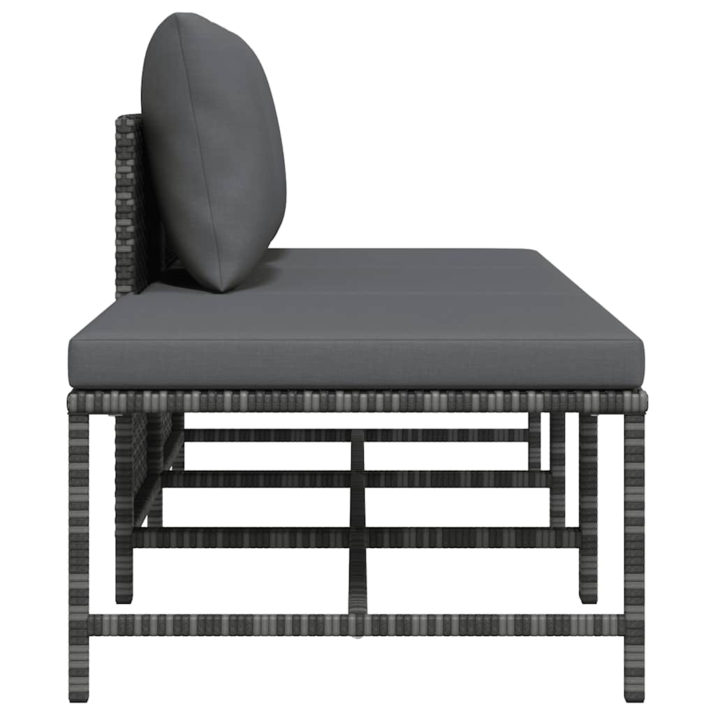 3-tlg. Garten-Sofagarnitur mit Kissen Grau Poly Rattan