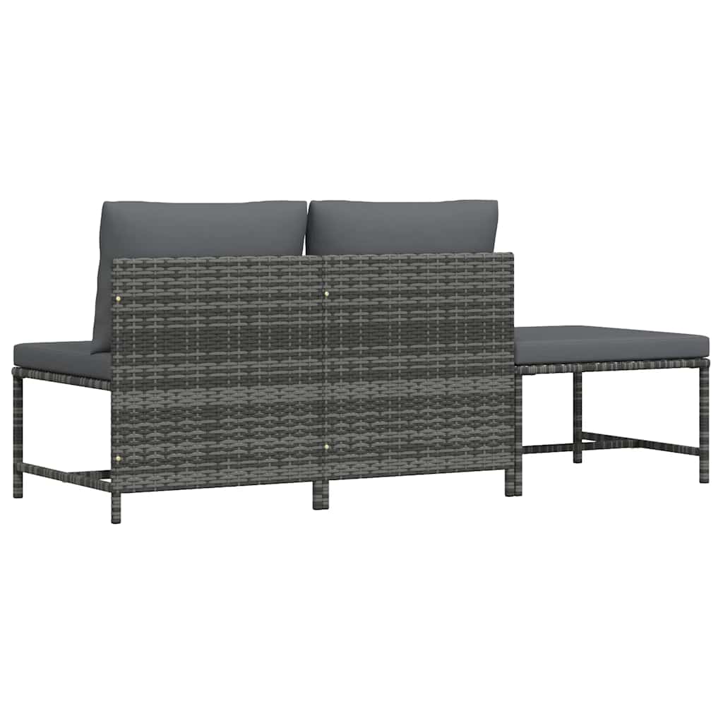 3-tlg. Garten-Sofagarnitur mit Kissen Grau Poly Rattan