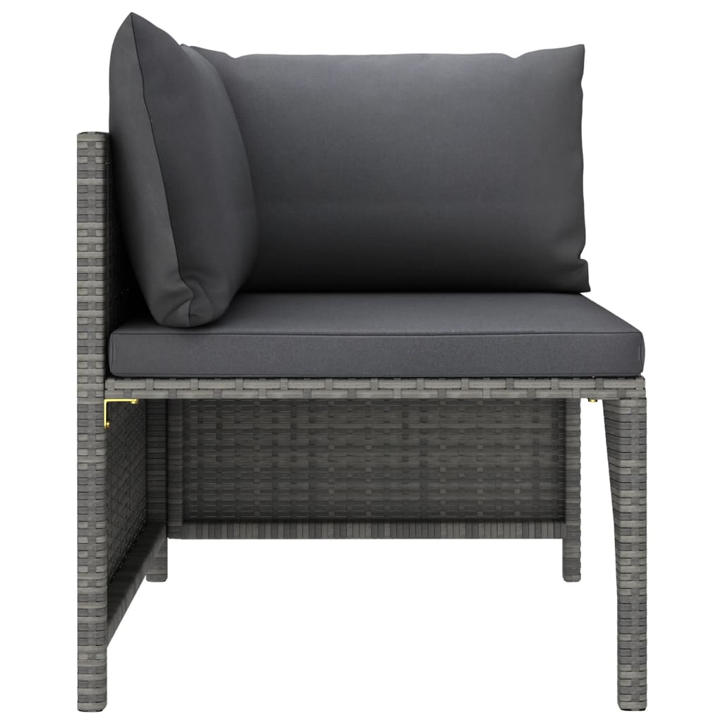 3-tlg. Garten-Lounge-Set mit Kissen Poly Rattan Grau