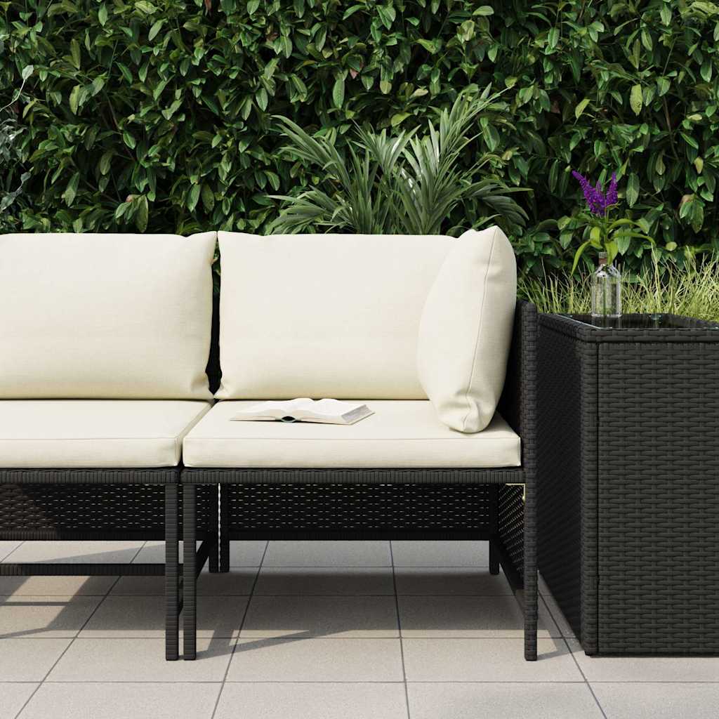 Modular-Ecksofa mit Kissen Schwarz Poly Rattan