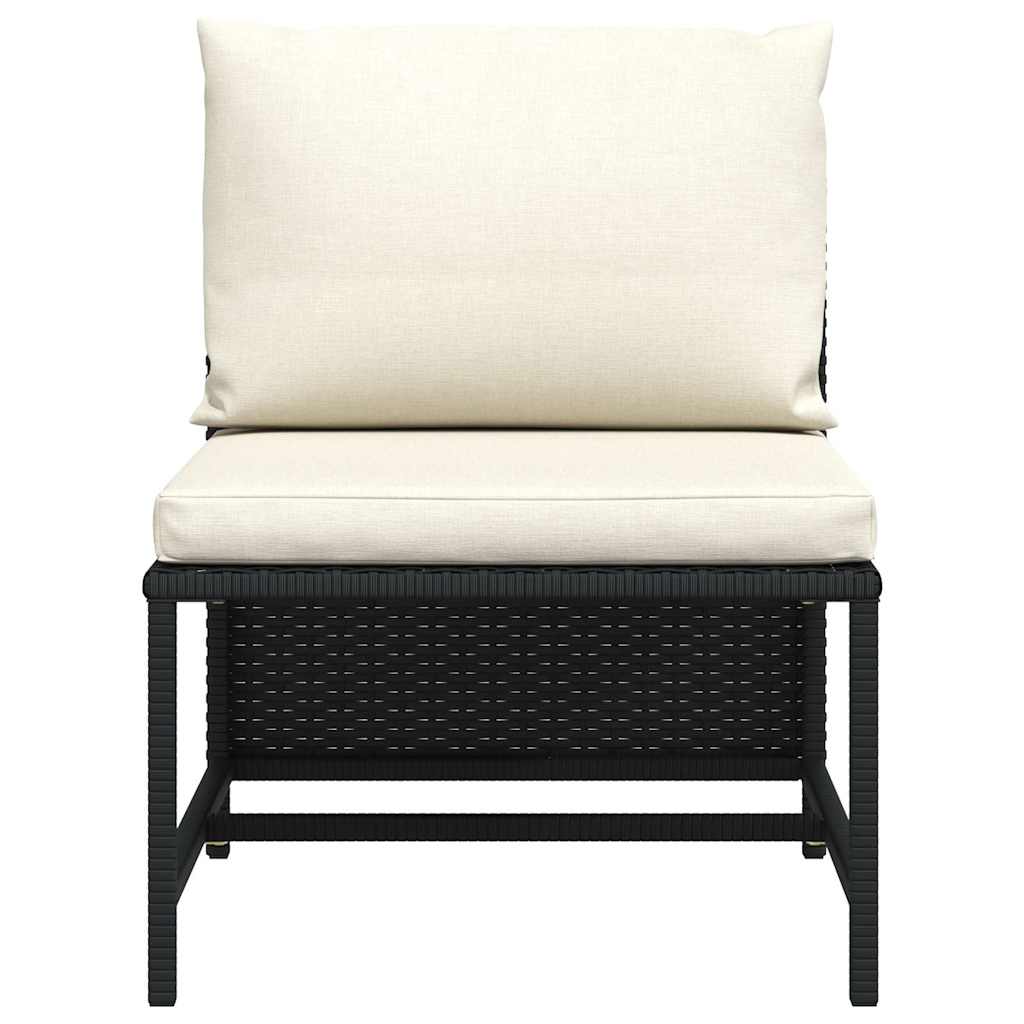 Modular-Mittelsofa mit Kissen Schwarz Poly Rattan