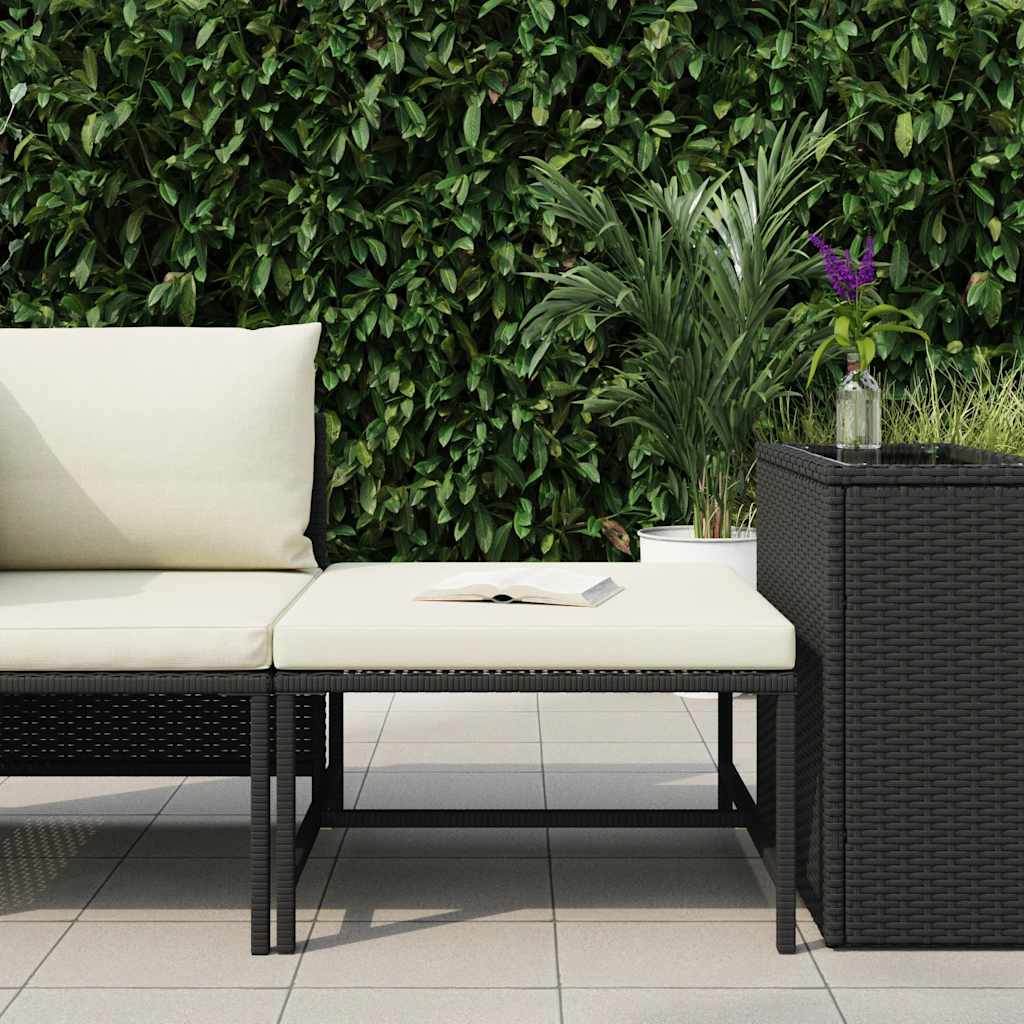 Modular-Fußhocker mit Kissen Schwarz Poly Rattan