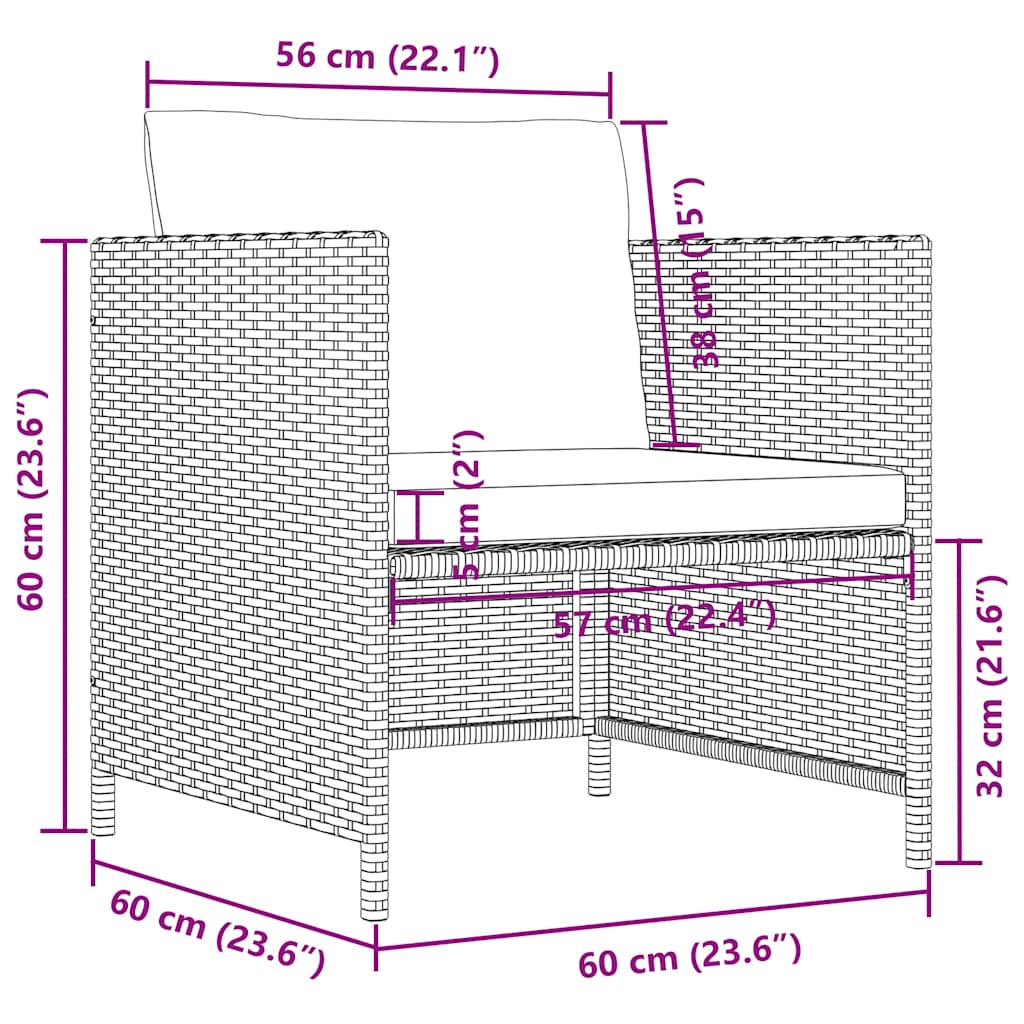 Gartensofa mit Kissen Schwarz Poly Rattan