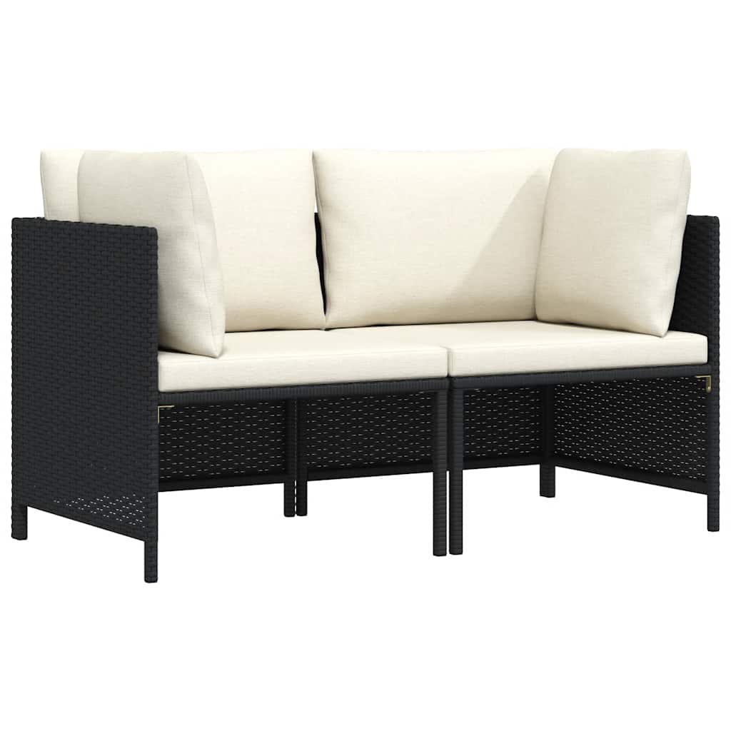2-Sitzer-Gartensofa mit Kissen Schwarz Poly Rattan