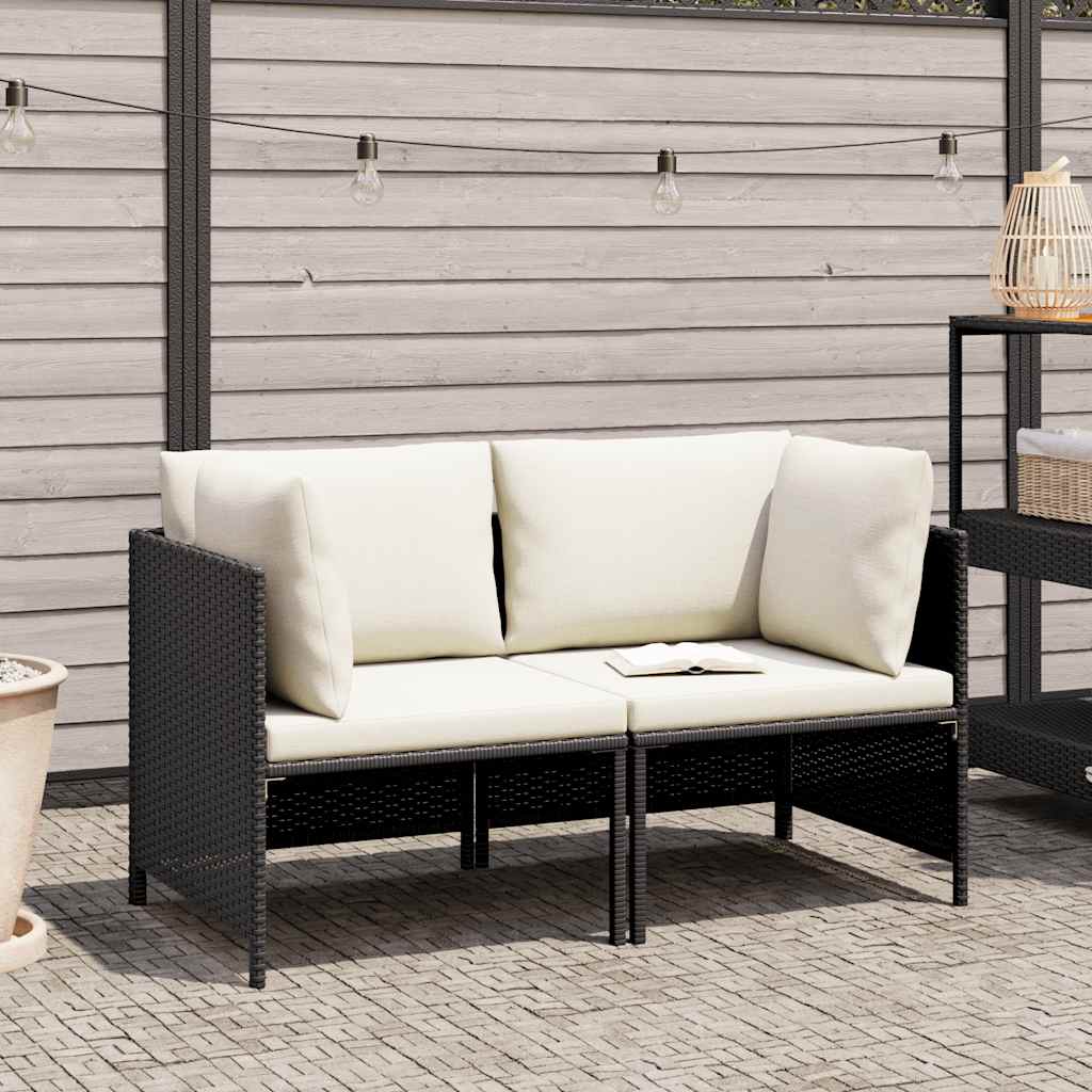 2-Sitzer-Gartensofa mit Kissen Schwarz Poly Rattan