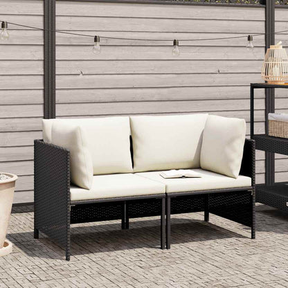 2-Sitzer-Gartensofa mit Kissen Schwarz Poly Rattan
