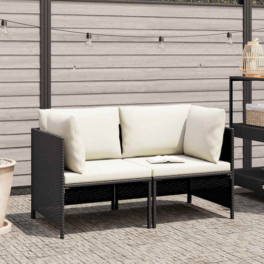 2-Sitzer-Gartensofa mit Kissen Schwarz Poly Rattan