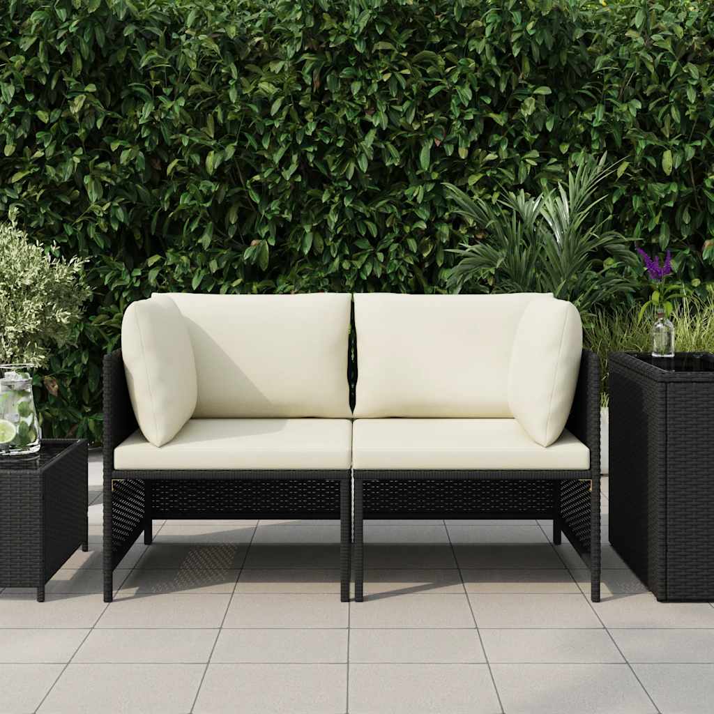 2-Sitzer-Gartensofa mit Kissen Schwarz Poly Rattan