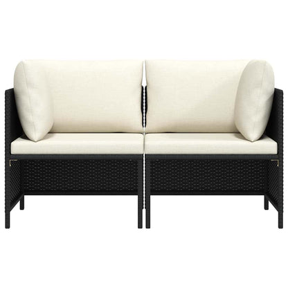 2-Sitzer-Gartensofa mit Kissen Schwarz Poly Rattan
