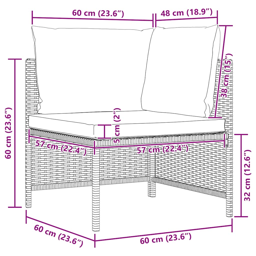 3-Sitzer-Gartensofa mit Auflagen Schwarz Poly Rattan