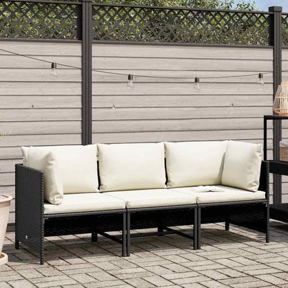 3-Sitzer-Gartensofa mit Auflagen Schwarz Poly Rattan