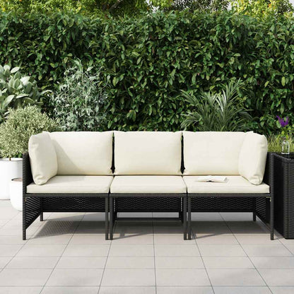 3-Sitzer-Gartensofa mit Auflagen Schwarz Poly Rattan