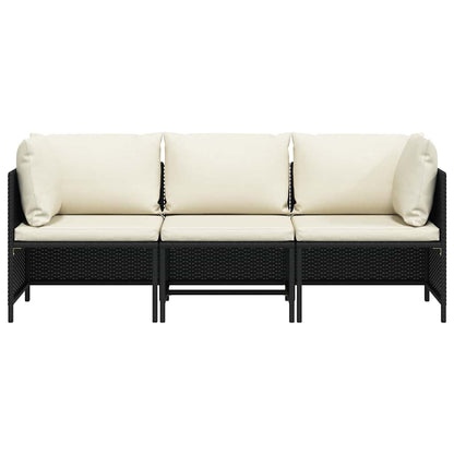 3-Sitzer-Gartensofa mit Auflagen Schwarz Poly Rattan