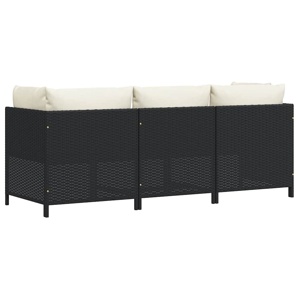3-Sitzer-Gartensofa mit Auflagen Schwarz Poly Rattan