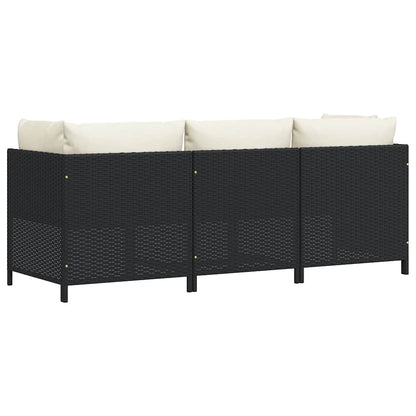 3-Sitzer-Gartensofa mit Auflagen Schwarz Poly Rattan