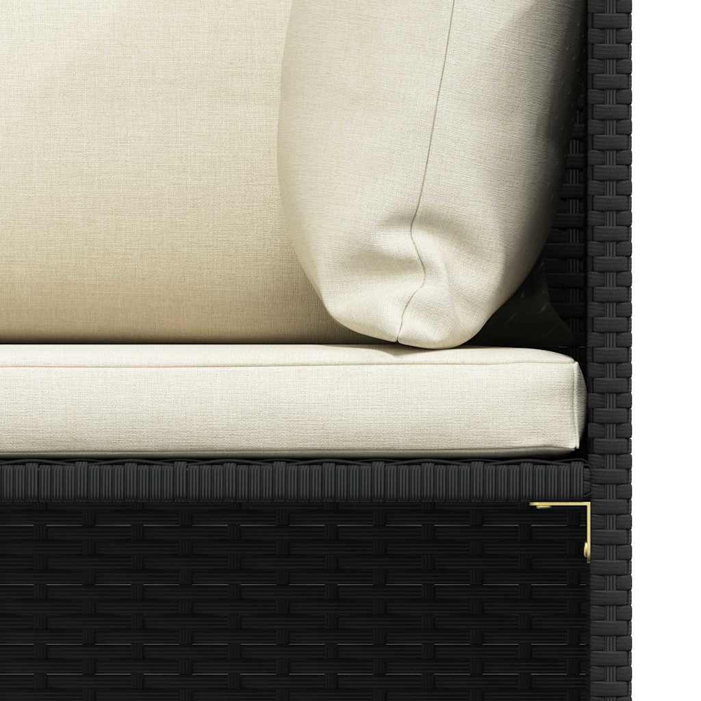 3-Sitzer-Gartensofa mit Auflagen Schwarz Poly Rattan