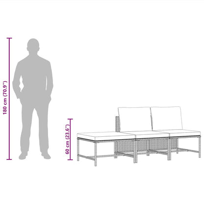 3-tlg. Garten-Sofagarnitur mit Auflagen Schwarz Poly Rattan