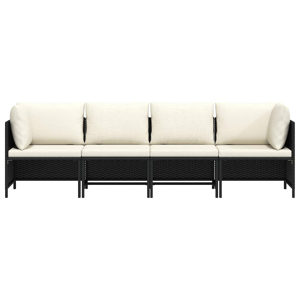 4-Sitzer-Gartensofa mit Auflagen Schwarz Poly Rattan