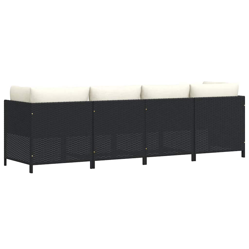 4-Sitzer-Gartensofa mit Auflagen Schwarz Poly Rattan