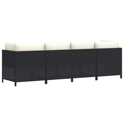 4-Sitzer-Gartensofa mit Auflagen Schwarz Poly Rattan