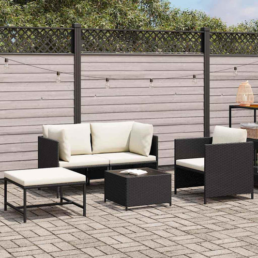 4-tlg. Garten-Sofagarnitur mit Auflagen Schwarz Poly Rattan