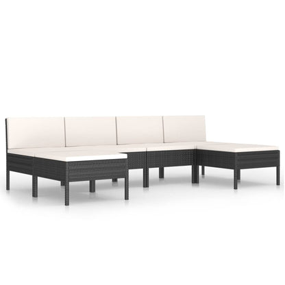 6-tlg. Garten-Lounge-Set mit Auflagen Poly Rattan Schwarz