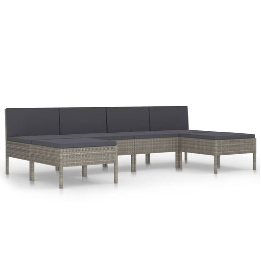 6-tlg. Garten-Lounge-Set mit Auflagen Poly Rattan Grau