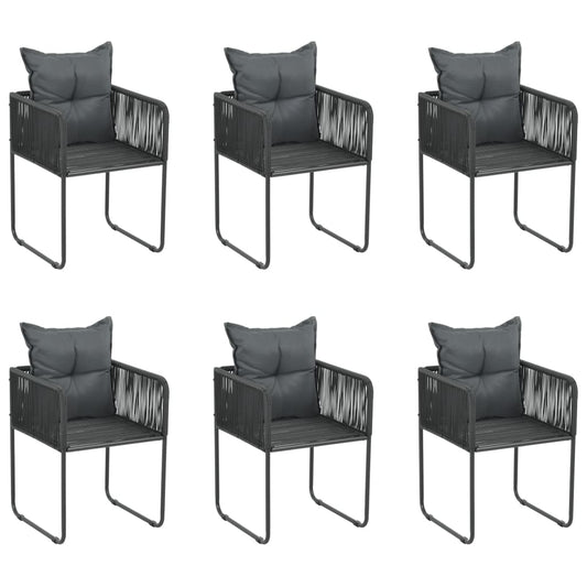 Gartenstühle 6 Stk. mit Kissen Poly Rattan Schwarz