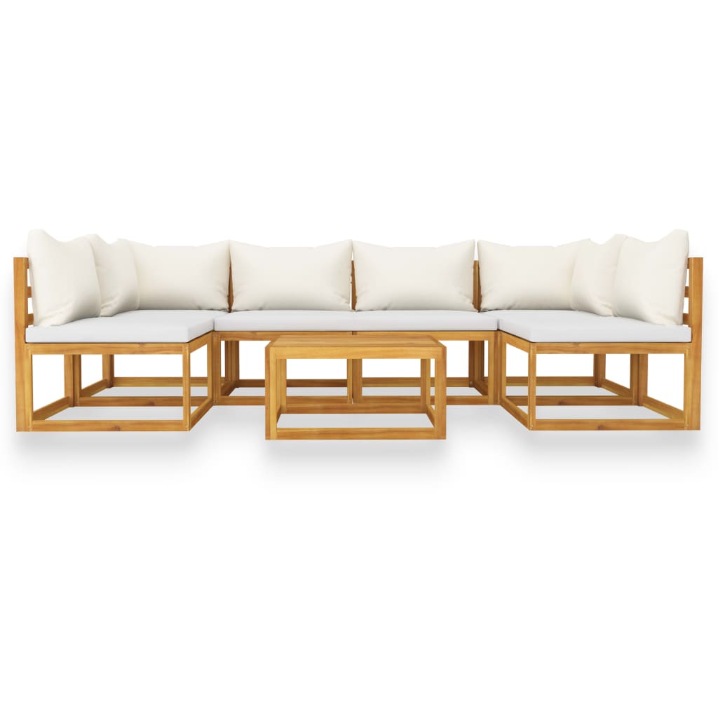 7-tlg. Garten-Lounge-Set mit Auflagen Creme Massivholz Akazie