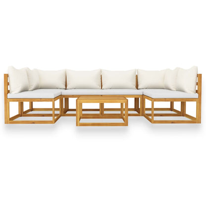 7-tlg. Garten-Lounge-Set mit Auflagen Creme Massivholz Akazie