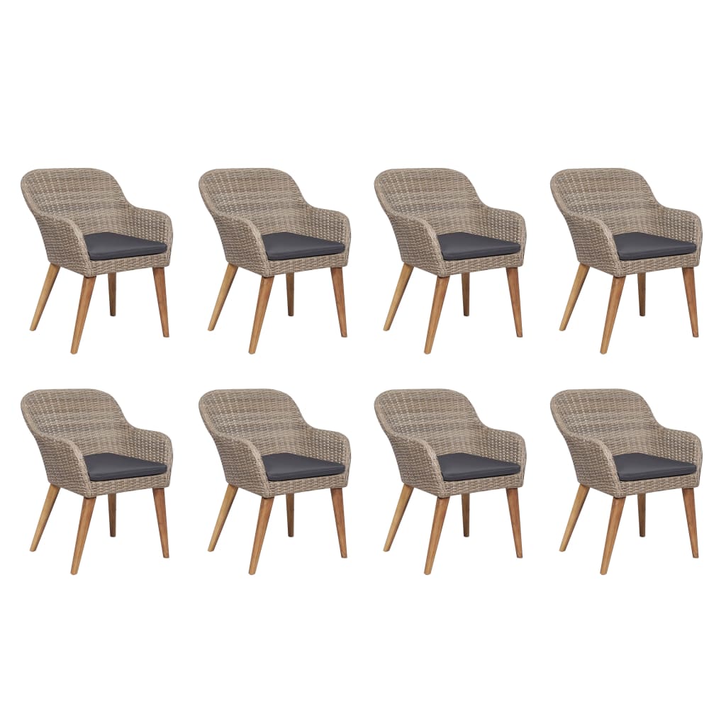9-tlg. Garten-Essgruppe mit Auflagen Poly Rattan