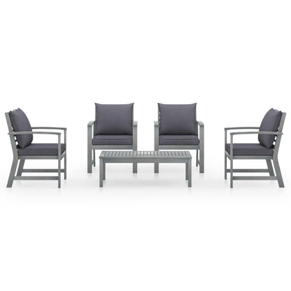5-tlg. Garten-Lounge-Set mit Auflagen Massivholz Akazie Grau