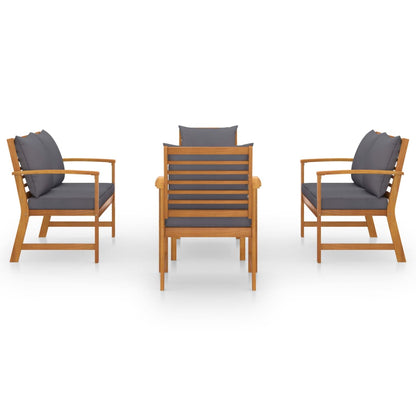 5-tlg. Garten-Lounge-Set mit Auflagen Massivholz Akazie