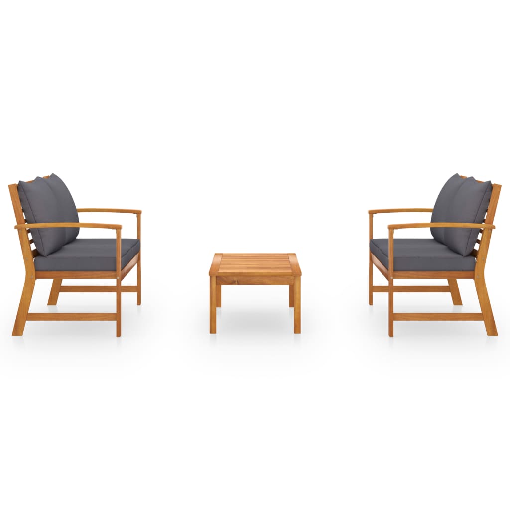 3-tlg. Garten-Lounge-Set mit Auflagen Massivholz Akazie