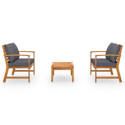 3-tlg. Garten-Lounge-Set mit Auflagen Massivholz Akazie