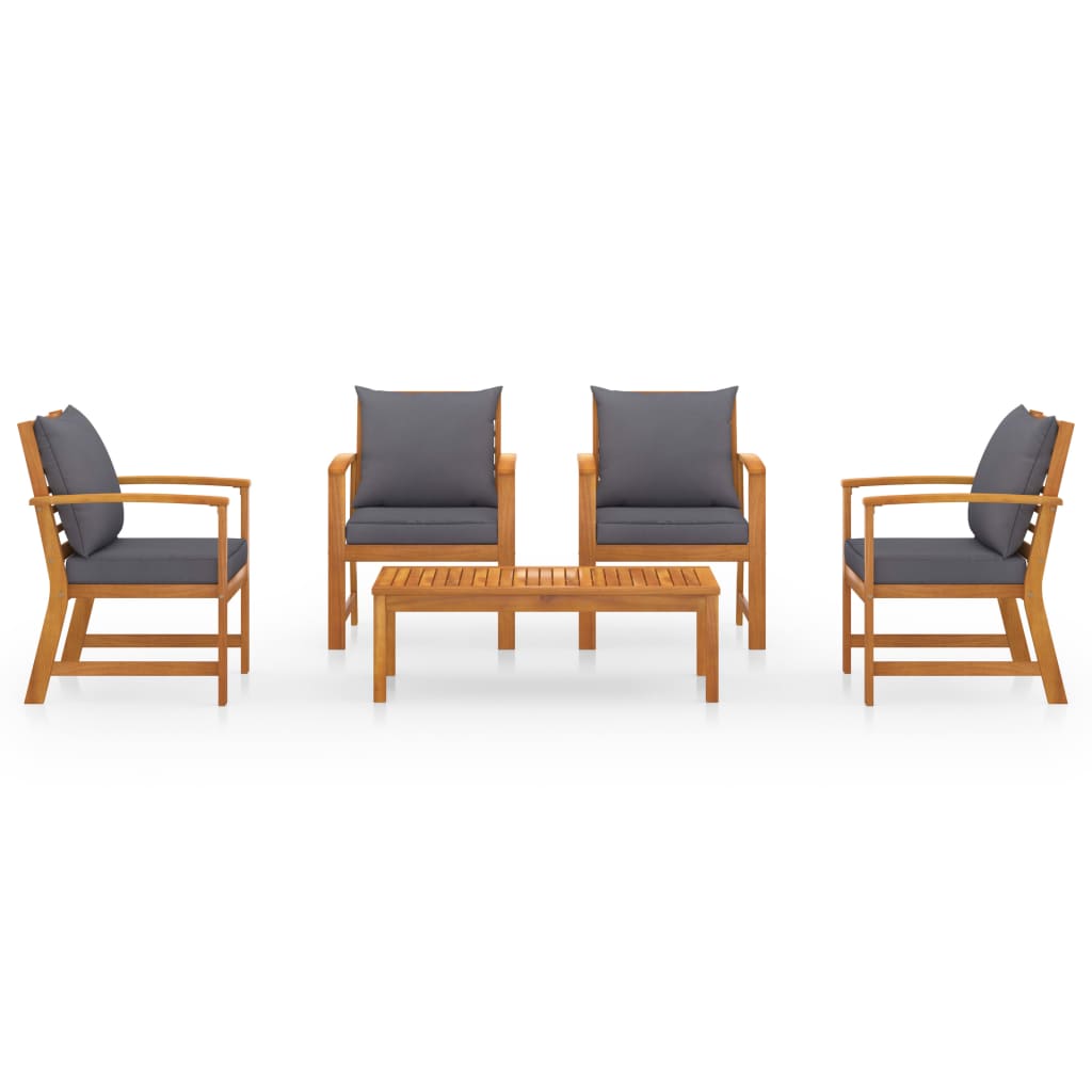 5-tlg. Garten-Lounge-Set mit Auflagen Massivholz Akazie