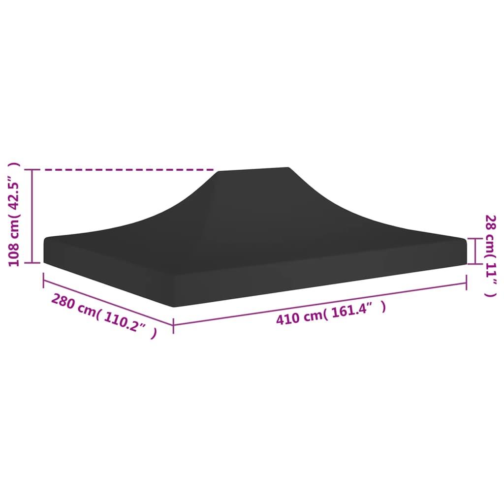 Partyzelt-Dach 4x3 m Schwarz 270 g/m²