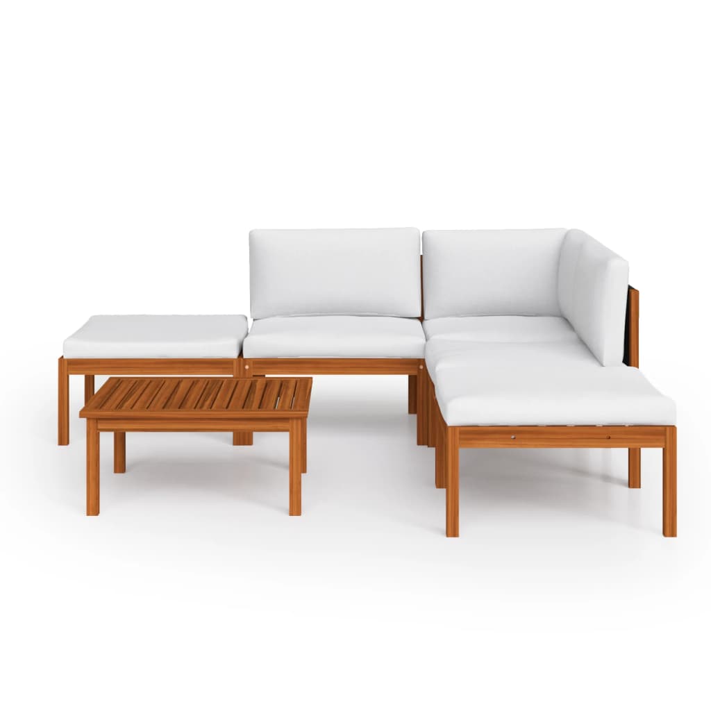 6-tlg. Garten-Lounge-Set mit Kissen Cremefarbenes Holz Akazie & Seil