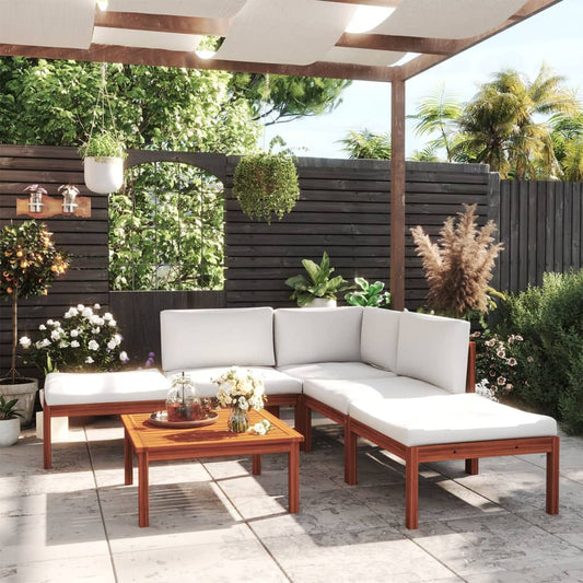 6-tlg. Garten-Lounge-Set mit Kissen Cremefarbenes Holz Akazie & Seil