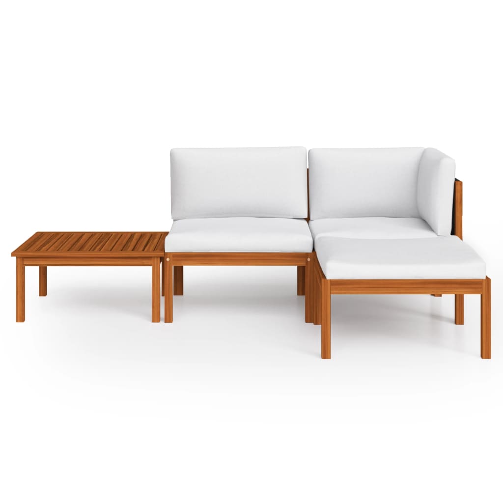 4-tlg. Garten-Lounge-Set mit Kissen Cremefarbenes Holz Akazie & Seil