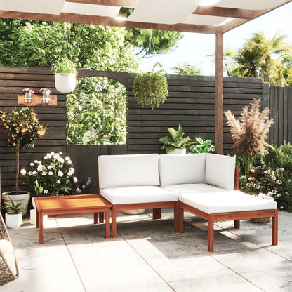 4-tlg. Garten-Lounge-Set mit Kissen Cremefarbenes Holz Akazie & Seil