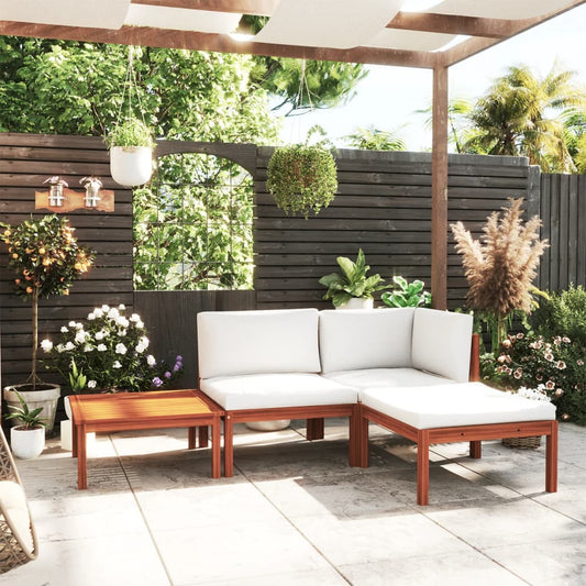 4-tlg. Garten-Lounge-Set mit Kissen Cremefarbenes Holz Akazie & Seil