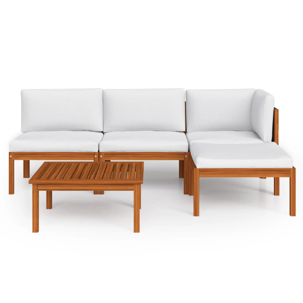 5-tlg. Garten-Lounge-Set mit Kissen Cremefarbenes Holz Akazie & Seil