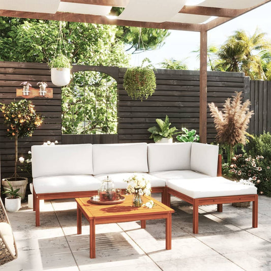 5-tlg. Garten-Lounge-Set mit Kissen Cremefarbenes Holz Akazie & Seil
