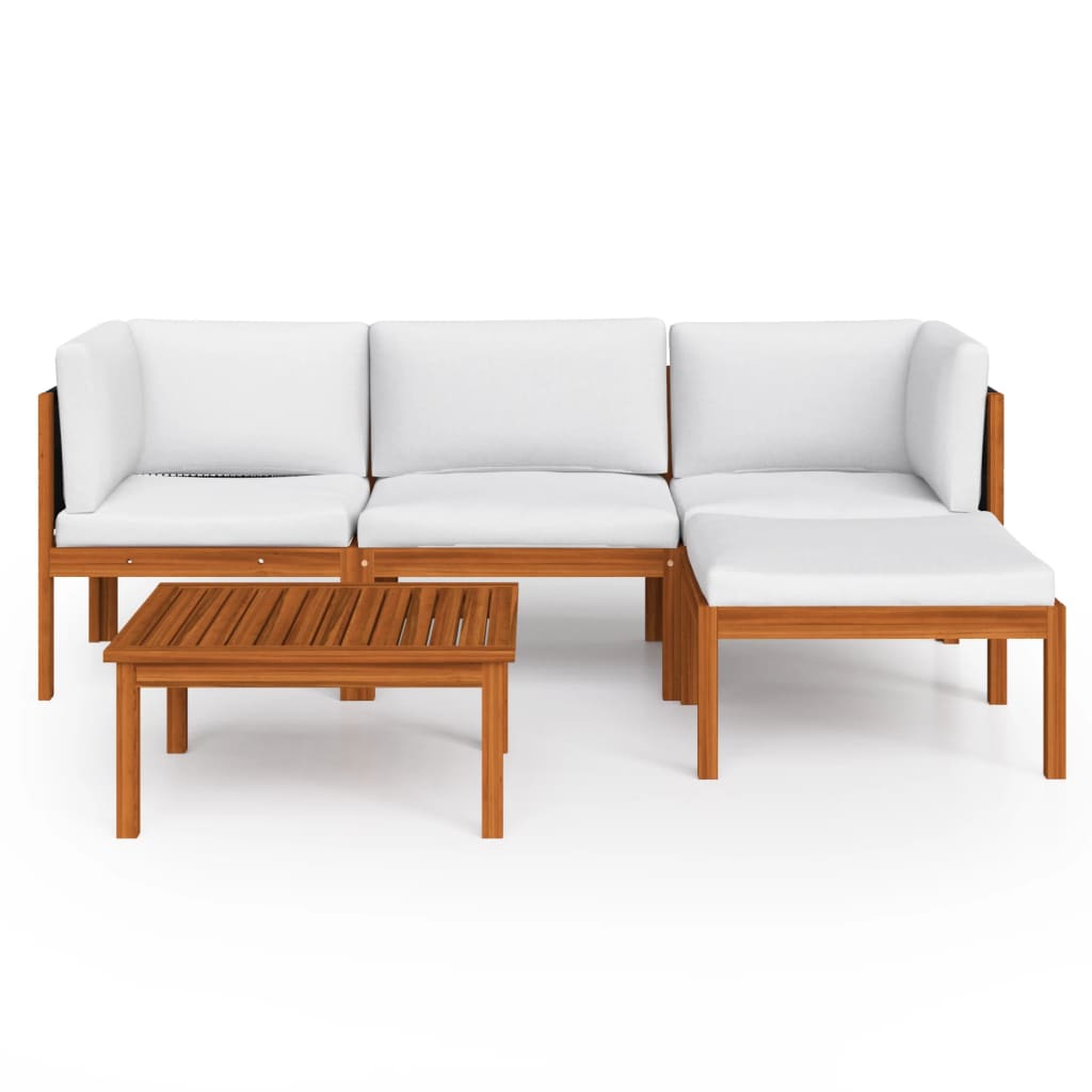 5-tlg. Garten-Lounge-Set mit Kissen Cremefarbenes Holz Akazie & Seil
