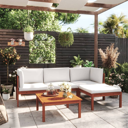 5-tlg. Garten-Lounge-Set mit Kissen Cremefarbenes Holz Akazie & Seil