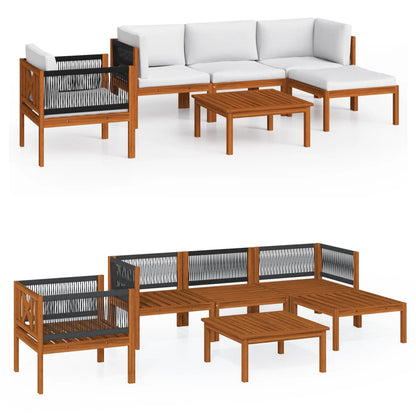 6-tlg. Garten-Lounge-Set mit Kissen Cremefarbenes Holz Akazie & Seil