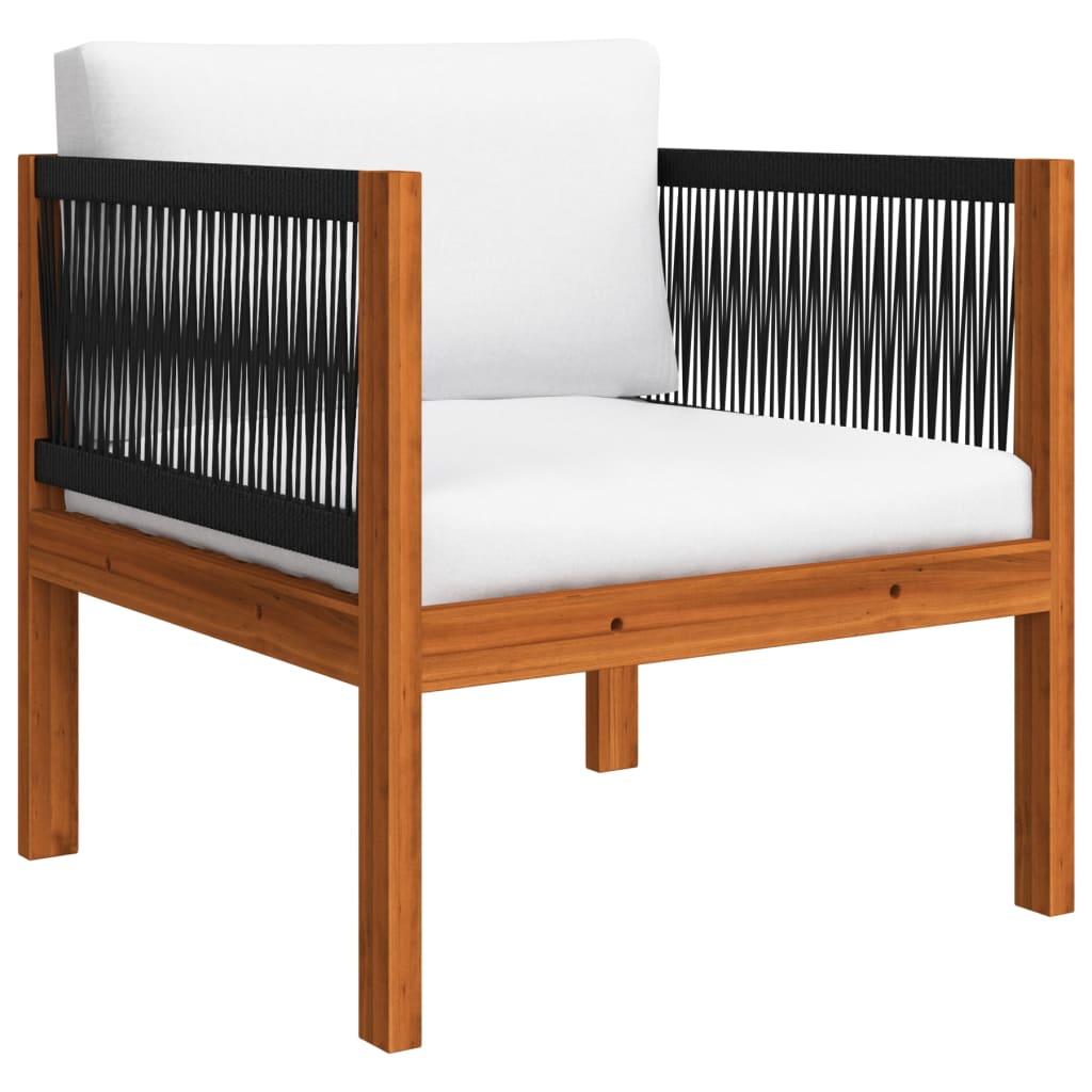 6-tlg. Garten-Lounge-Set mit Kissen Cremefarbenes Holz Akazie & Seil